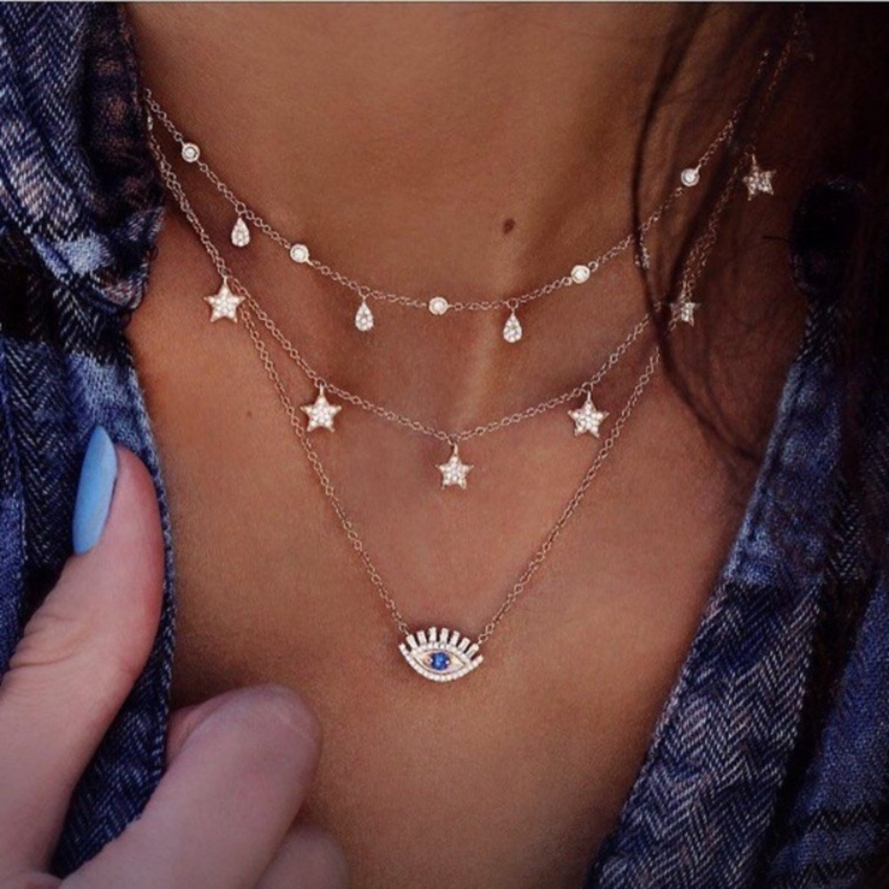 💕New! Evil eye star choker layered necklace drop